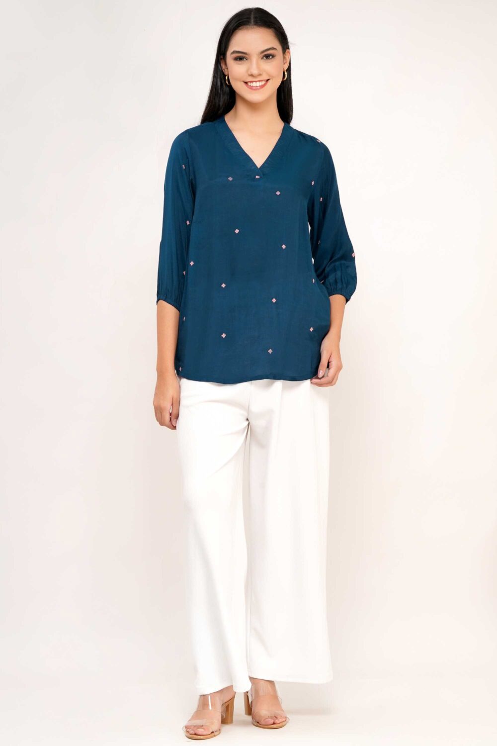Embroidered Viscose Satin Top